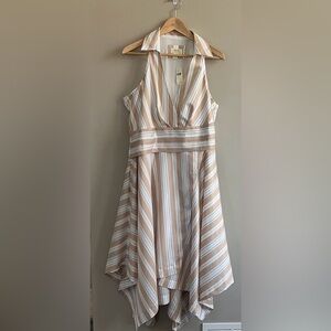 Maeve Anthropologie Collared Halter tan and white dress size 14